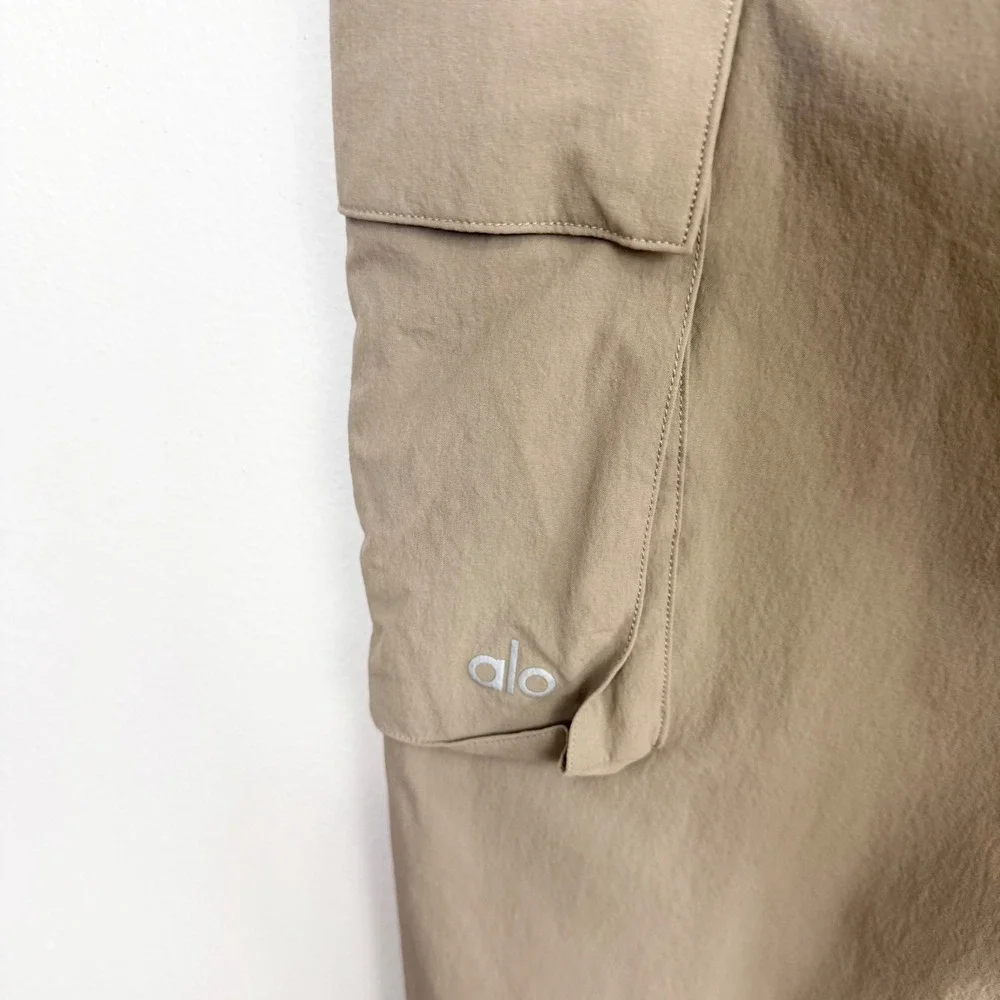 Alo Yoga Cargo Jogger Pants Taupe High Rise Drawstring Performance Large
